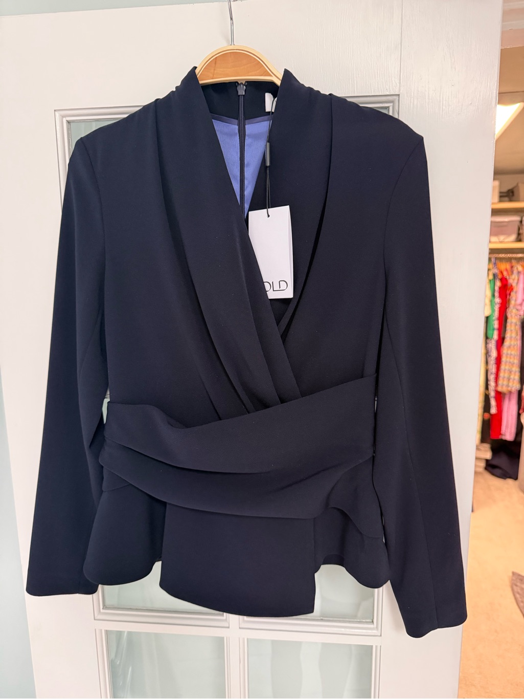 The Fold Belleville Women's Navy Draped Wrap Blouse- Nwt-Size Us4 — image 2 of 3